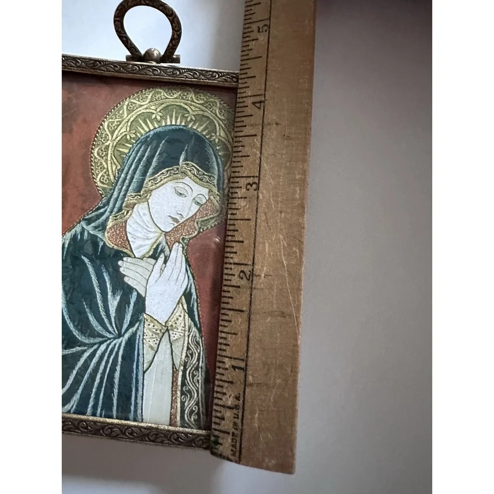 Vintage Madonna Religious Icon Picture Frame Dated 1936 Velvet Easel